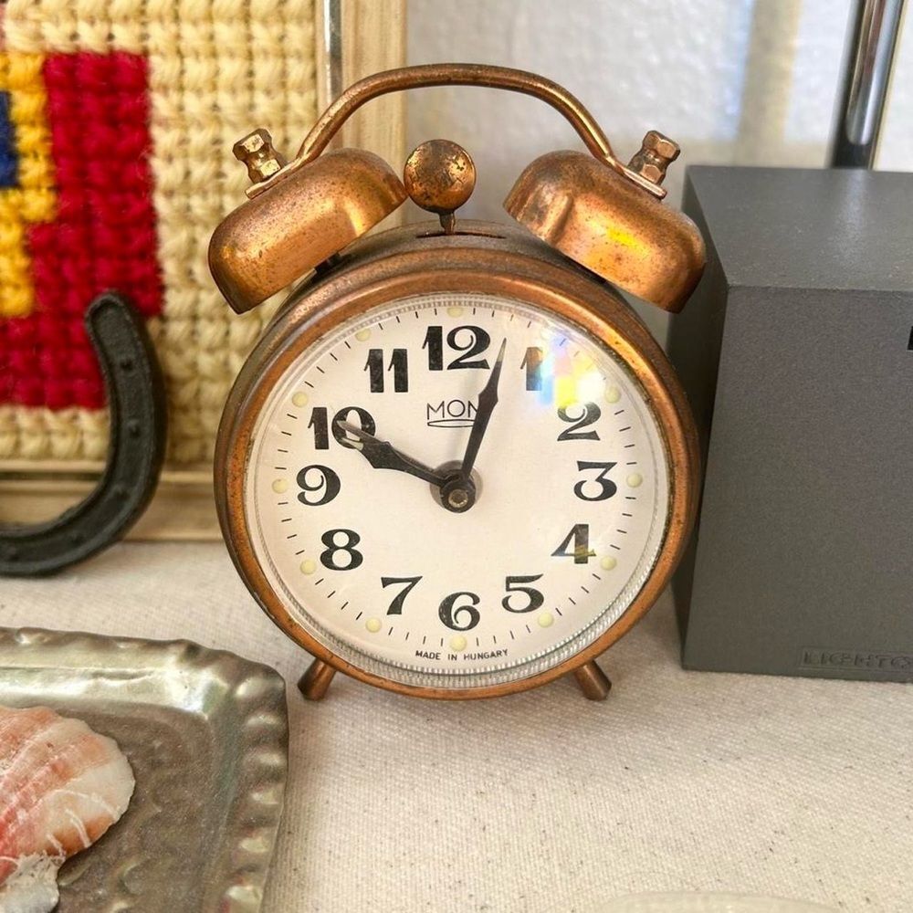 Vintage Hungarian Copper Double Bell Wind Up Alarm Clock